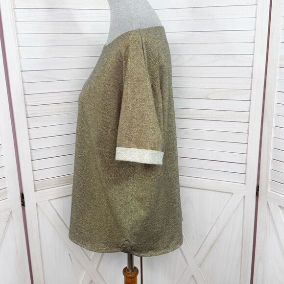 MNG Mango Cuffed Sleeve Metallic Shimmer Knit Tee Shirt Gold Small - Picture 2 of 12